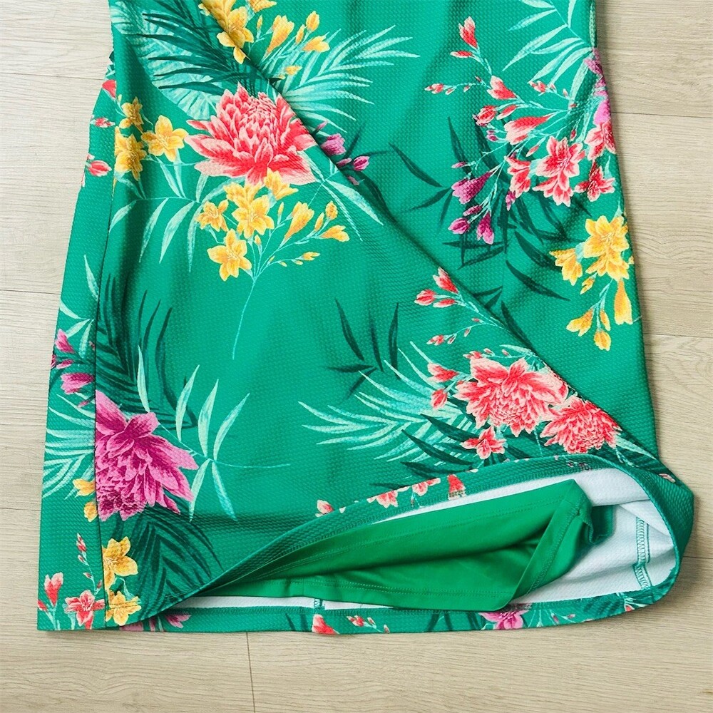 JH by Ann Taylor Dress Womens Size 8 Green Tropical Floral Sheath Knee - Picture 3 of 5
